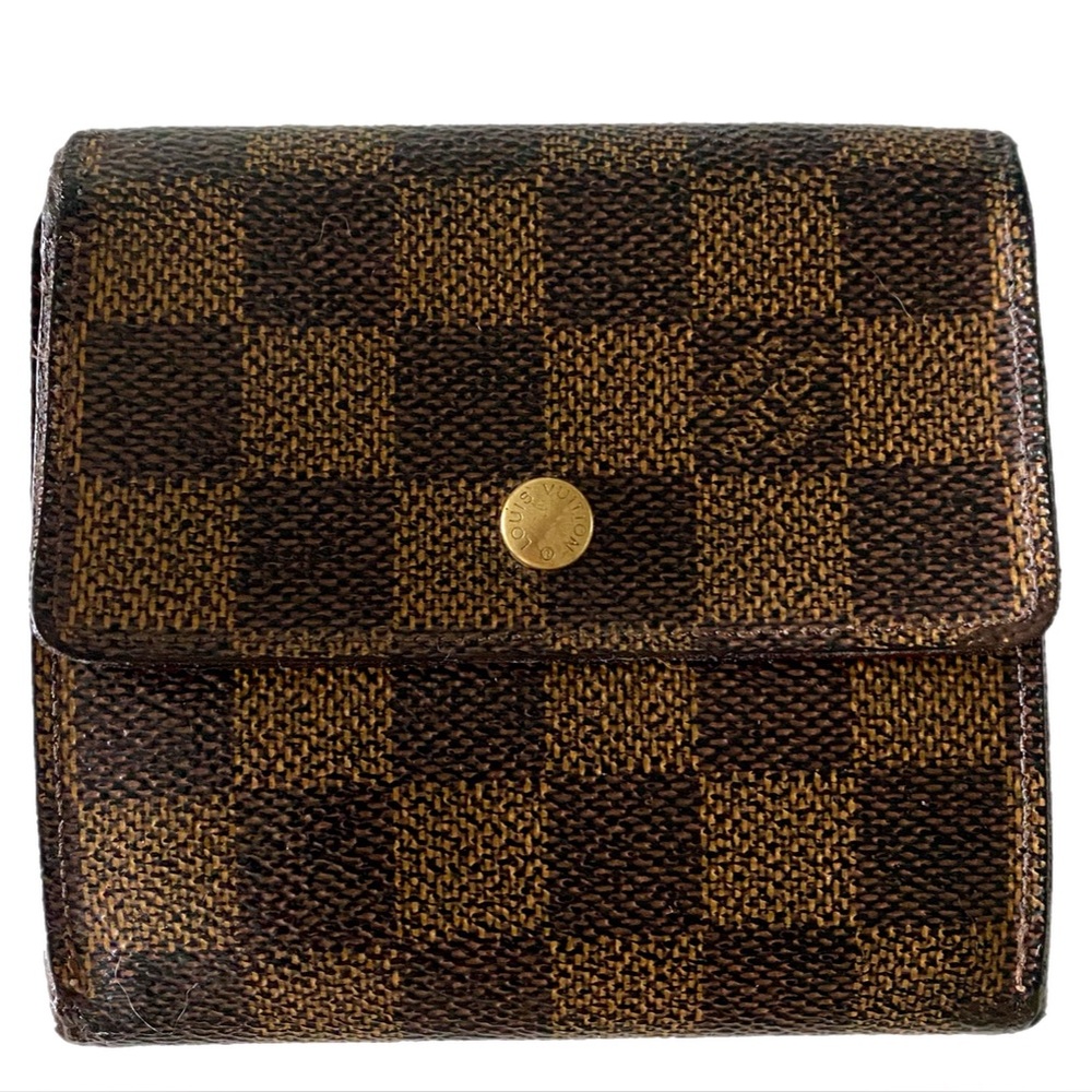 Louis Vuitton Brown and Black Checkered Wallet, Size 4 x 4 inches closed